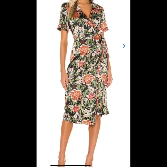 We Are HAH Perfectly Taylored Satin Floral Midi Wrap Dress Flock Together Noir S - Picture 4 of 12